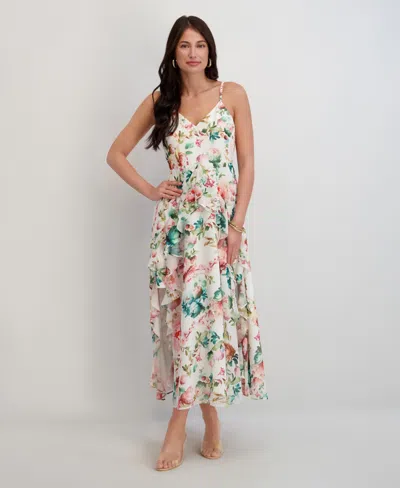 Siena Women's Printed Chiffon V-neck Dress In Multi