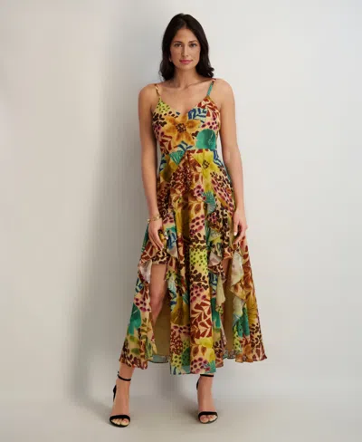 Siena Women's Printed Chiffon V-neck Dress In Multi