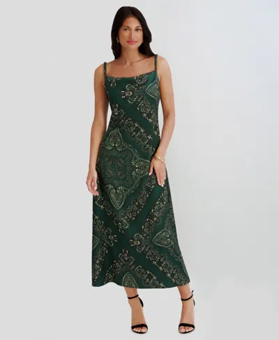 Siena Women's Printed Cowl Neck Satin Midi Dress In Green