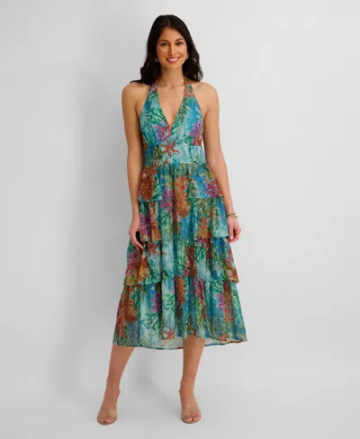 Siena Women's Printed Eyelet Woven Midi Dress In Multi