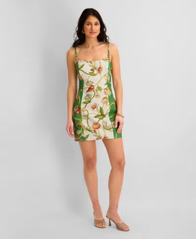 Siena Women's Printed Flax Woven Square Neck Short Dress In Multi