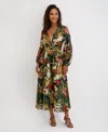 Siena Women's Printed Satin Long-sleeve Maxi Dress In Multi