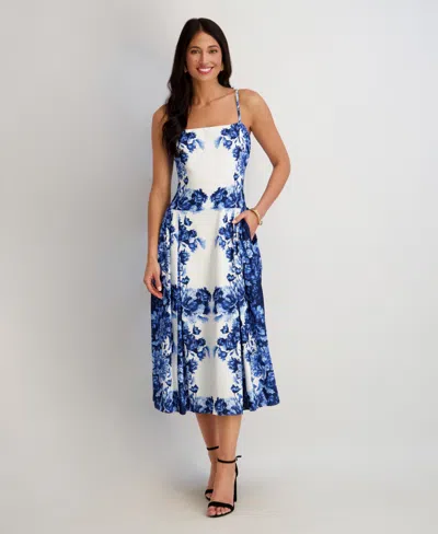 Siena Women's Printed Square Neck Midi Dress In Blue