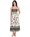 Siena Plus Size Square-neck Border-print Maxi Dress In White