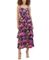 Siena Printed Burnout Chiffon Midi Dress In Purple Mul