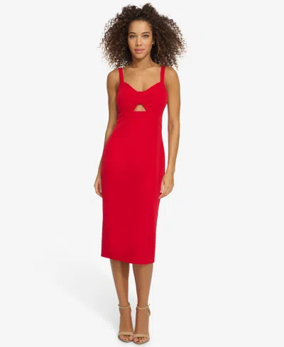 Siena Women's Ruched-front Cutout Sleeveless Midi Dress In Red