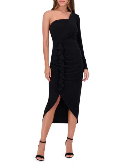 Siena Women's Ruched One-shoulder Jersey Midi-dress In Black