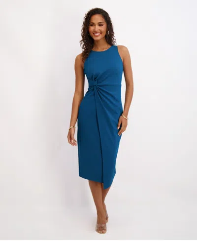 Siena Women's Ruched Side-twist Sleeveless Midi Dress In Blue