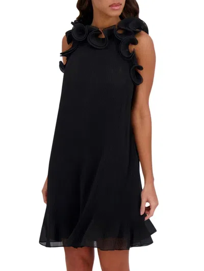 Siena Women's Ruffled Pleated Shift Minidress In Black
