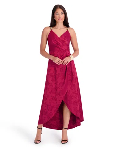 Siena Women's Satin Jacquard High-low Floral-print Dress In Ox Blood
