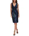 Siena Women's Sequin Stripe V-neck Sheath Dress In Black Multi