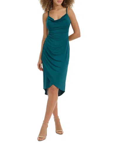 Siena Women's Sleeveless Cowlneck Bodycon Ruched Dress In Green