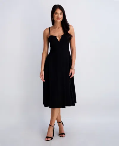 Siena Women's Sleeveless Keyhole Detail Midi Dress In Black