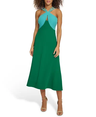 Siena Women's Strappy Colorblocked A-line Midi Dress In Aqua Green