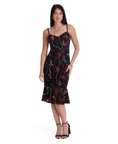 Siena Women's Sweetheart Neck Embroidered Lace Midi Dress In Black