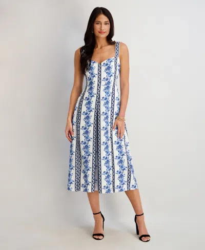 Siena Women's Sweetheart Neck Printed Casidy Dress In Blue