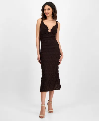 Siena Women's Textured Knit Plunge-neck Scoop-back Dress In Brown