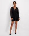 Siena Women's V-neck Long Sleeve Mini Dress In Black