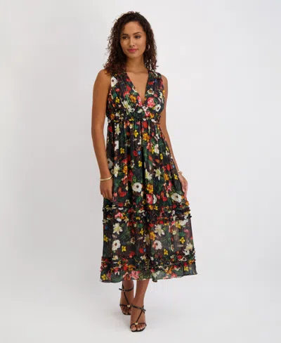 Siena Women's V-neck Printed Striped Dress In Multi