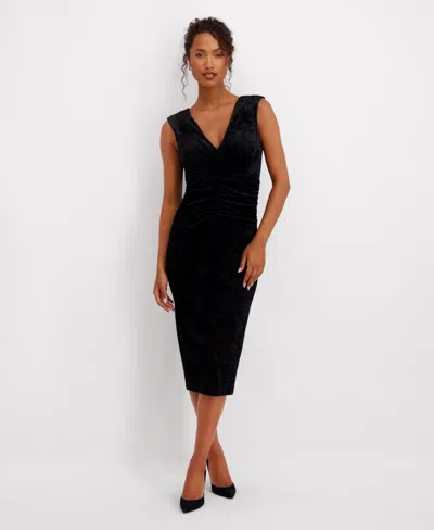 Siena Women's V-neck Velvet Mesh Dress In Black