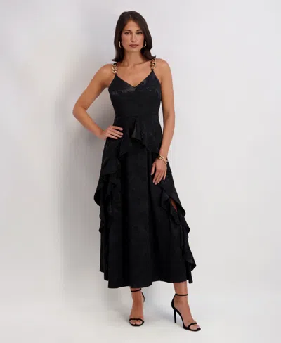 Siena Women's V-neck Long Dress In Black