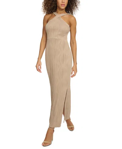 Siena Women's Wavy-texture Sleeveless Maxi Dress In Taupe