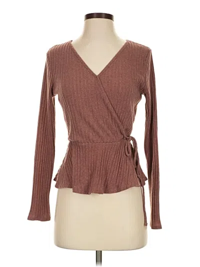 Pre-owned Sienna Sky Long Sleeve Top Brown Plunge Neckline Tops