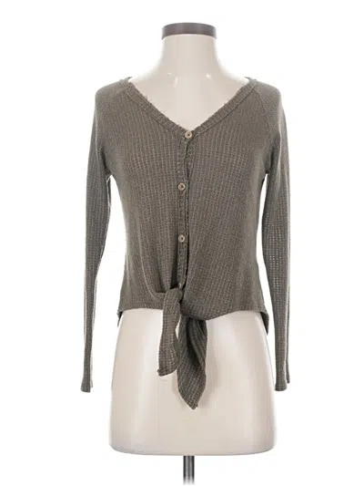 Pre-owned Sienna Sky Long Sleeve Top Green Plunge Neckline Tops