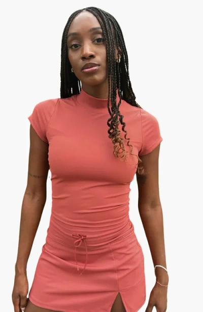 Sierra Madre Golf Ready Mock Neck Short Sleeve Top In Brown