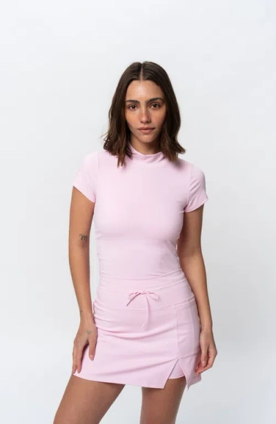 Sierra Madre Golf Ready Mock Neck Short Sleeve Top In Pink
