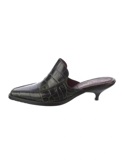 Pre-owned Sies Marjan Crocodile Mules In Green