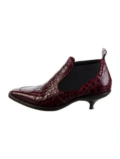 Pre-owned Sies Marjan Embossed Leather Animal Print Chelsea Boots In Red