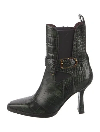 Pre-owned Sies Marjan Embossed Leather Chelsea Boots In Green