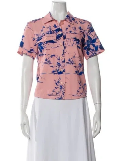 Pre-owned Sies Marjan Floral Print Short Sleeve Button-up Top In Pink