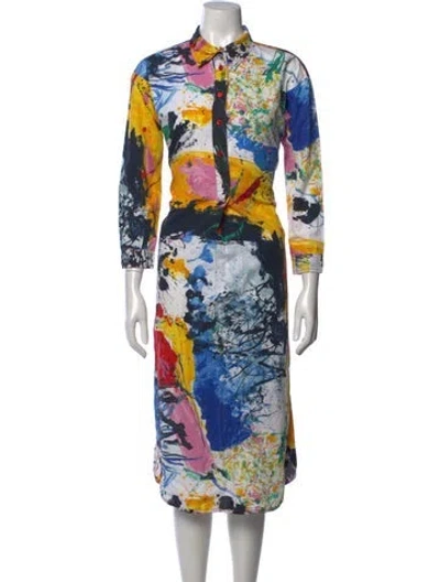 Pre-owned Sies Marjan Graphic Print Midi Length Dress In White