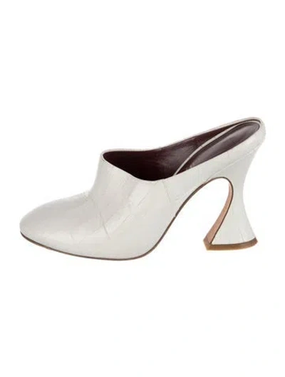 Pre-owned Sies Marjan Leather Animal Print Mules In White