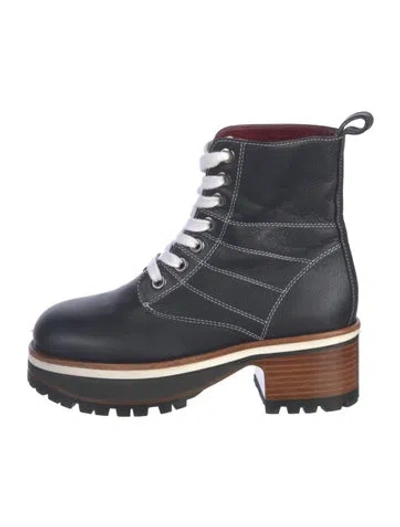 Pre-owned Sies Marjan Leather Combat Boots In Blue