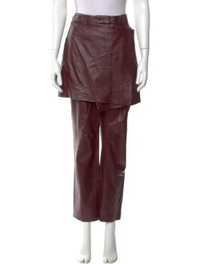 Pre-owned Sies Marjan Leather Straight Leg Pants In Burgundy