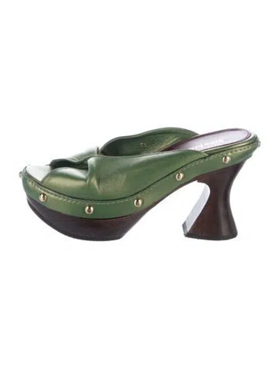 Pre-owned Sies Marjan Leather Studded Accents Mules In Green