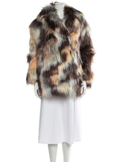 Pre-owned Sies Marjan Patterned Faux Fur Jacket In Brown