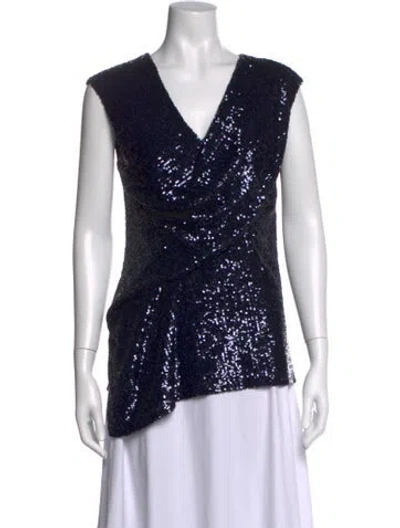 Pre-owned Sies Marjan Patterned V-neck Top In Blue