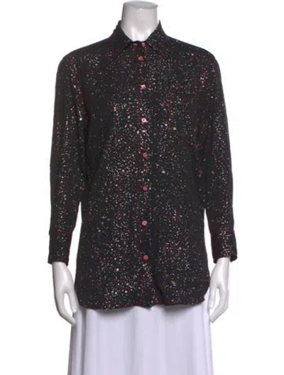 Pre-owned Sies Marjan Printed Long Sleeve Button-up Top In Black/metallic