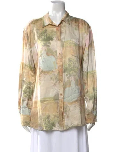 Pre-owned Sies Marjan Printed Long Sleeve Button-up Top In Neutrals