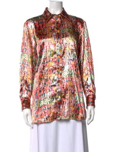 Pre-owned Sies Marjan Printed Long Sleeve Button-up Top In Red