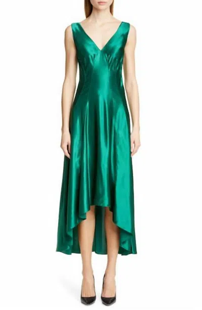 Sies Marjan Satin High Low Fit Flare Cocktail Dress In Greeng