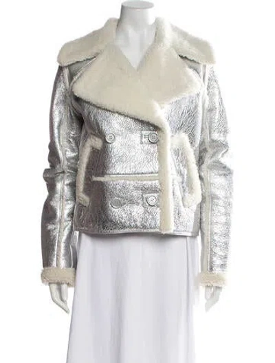 Pre-owned Sies Marjan Shearling Biker Jacket In Metallic/silver