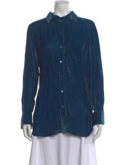 Pre-owned Sies Marjan Silk Long Sleeve Button-up Top In Blue