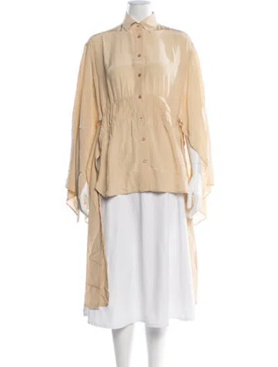 Pre-owned Sies Marjan Silk Long Sleeve Button-up Top In Neutrals