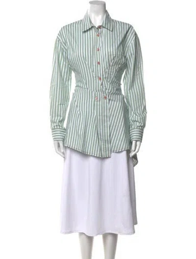 Pre-owned Sies Marjan Striped Long Sleeve Button-up Top In Green