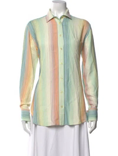 Pre-owned Sies Marjan Striped Long Sleeve Button-up Top In Green